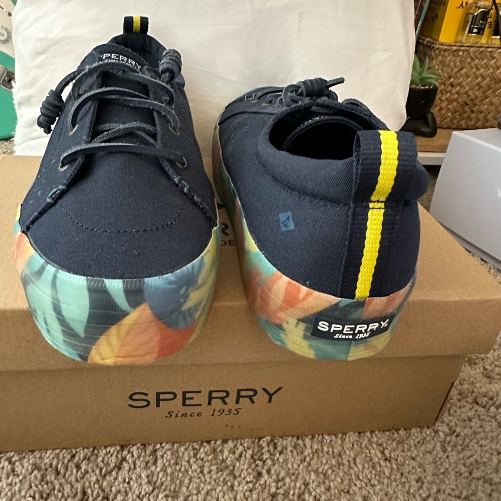 Sperry Crest Vibe Platform Navy Sneakers with Colorful Sole